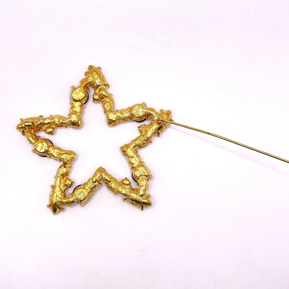 Monet Signed Vintage Star Clear Black Glass Crystal Pin Brooch